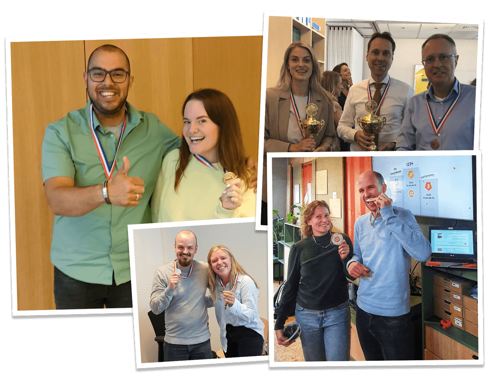 Deelnemers met medailles bij onze pub quizzen en workshops